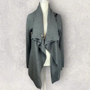 Tahari Charcoal Drape Cardigan Merino Wool Blend Wrap Sweater